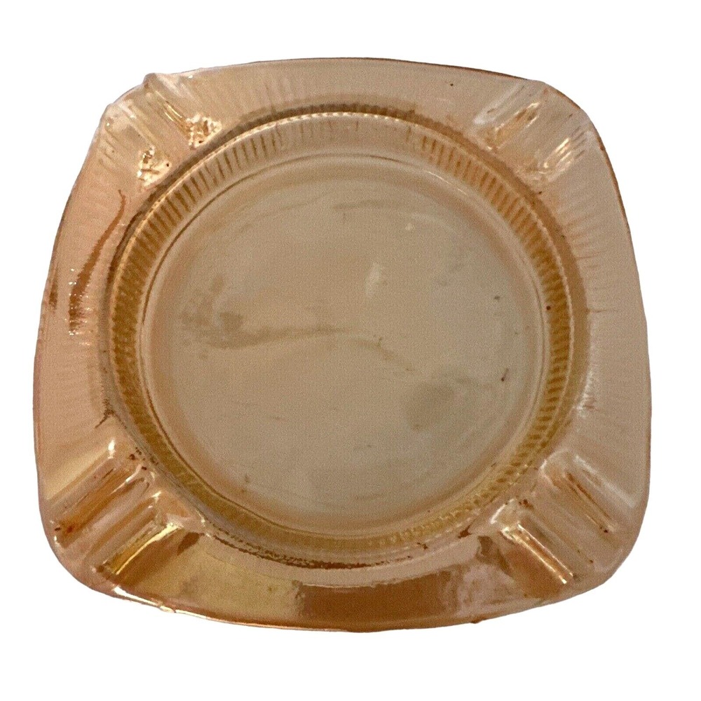 Vintage Carnival Peach Glass Ashtray Retro Home Decor Square Cigarette Holder